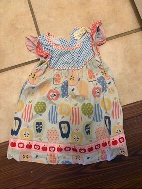 Toddler Matilda jane Girls Apple Print Summer Dress - Blue & Pink